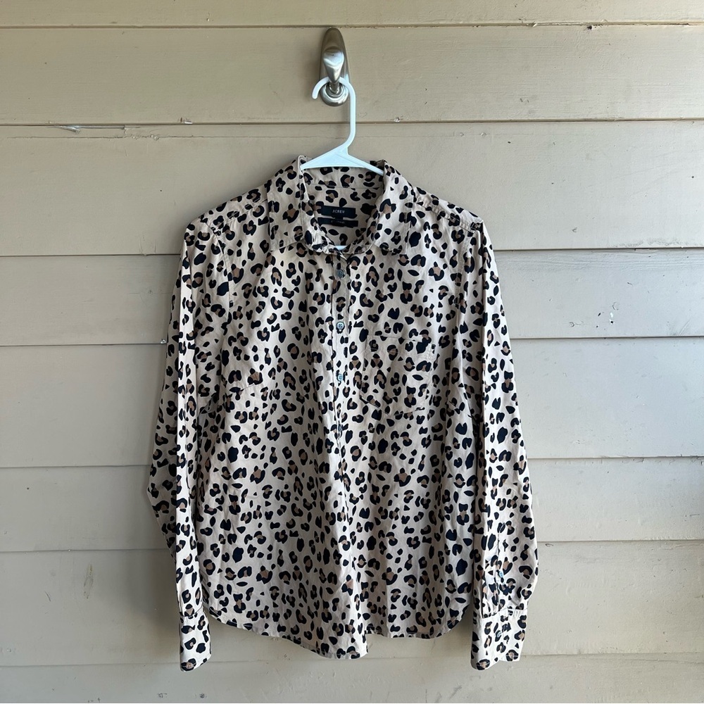 J. Crew Leopard Print Button Down Shirt - Size 8 - Classic Modest Office